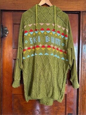 Free People Ski Bum Lodge Knit Oversized Slouchy Fairisle Sweatshirt Size Large